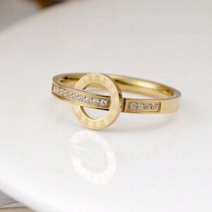 Gold plated stainless steel Roman numeral ring